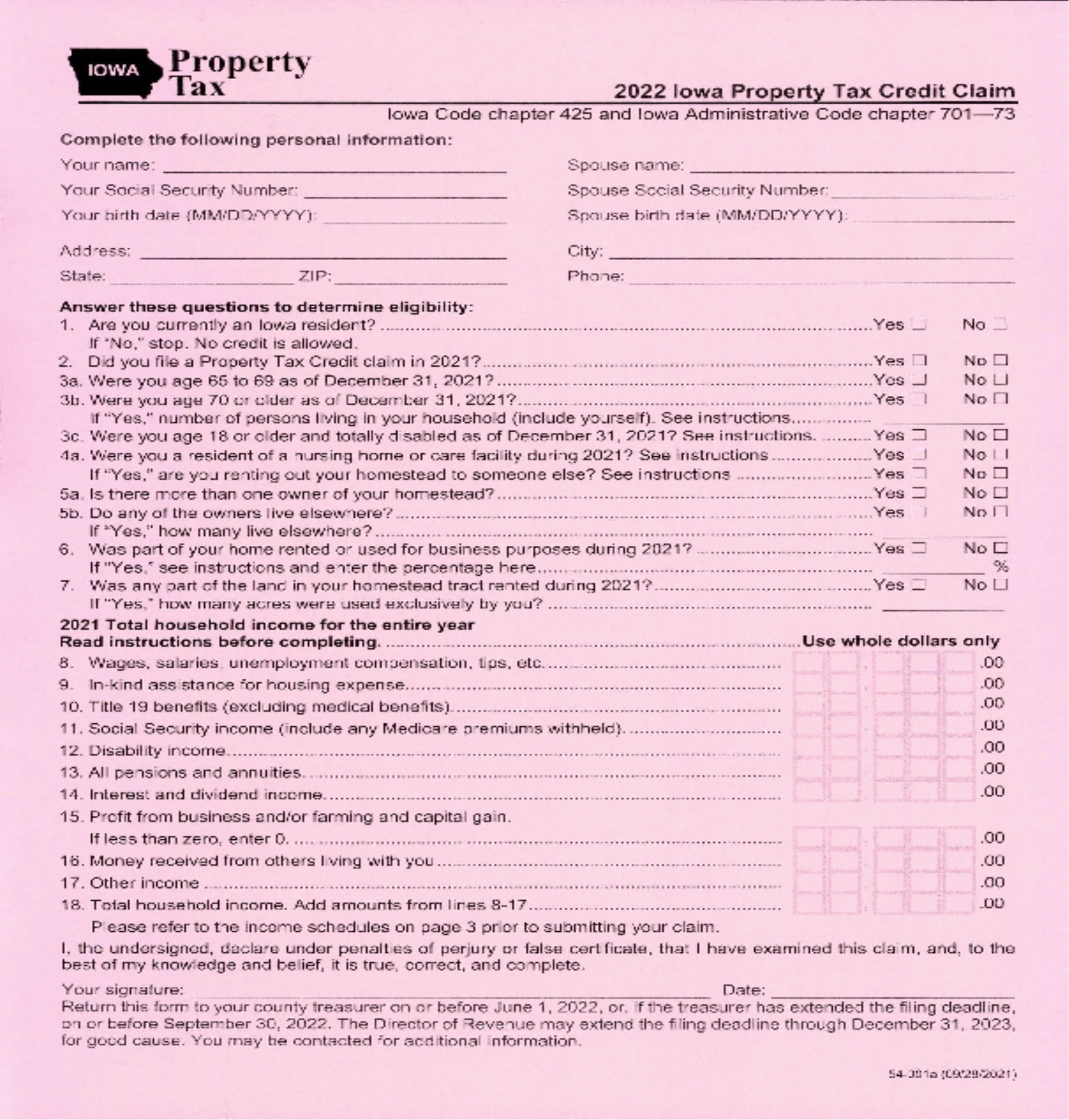 ImageIowa Property Tax Credit Claim