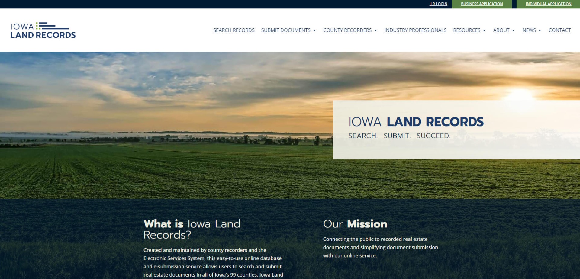 Iowa Land Record website homepage